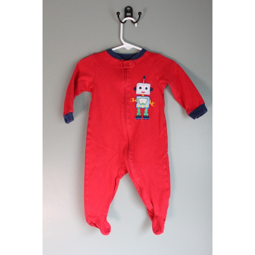 Faded Glory Red Long-Sleeve Robot Footed Jumpsuit Baby Boys 6-9M